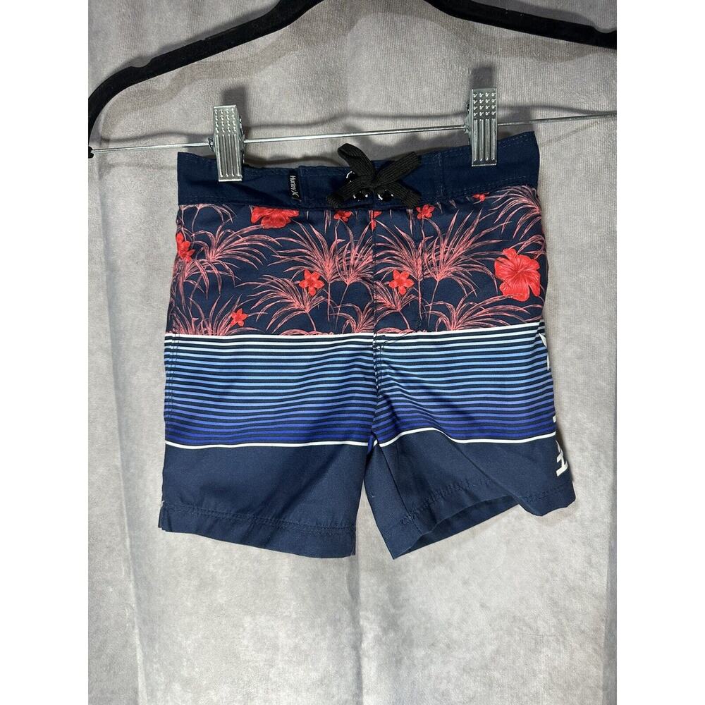 Hurley Floral Printed Board Shorts toddler 2T Midnight Navy Pocket Elastic